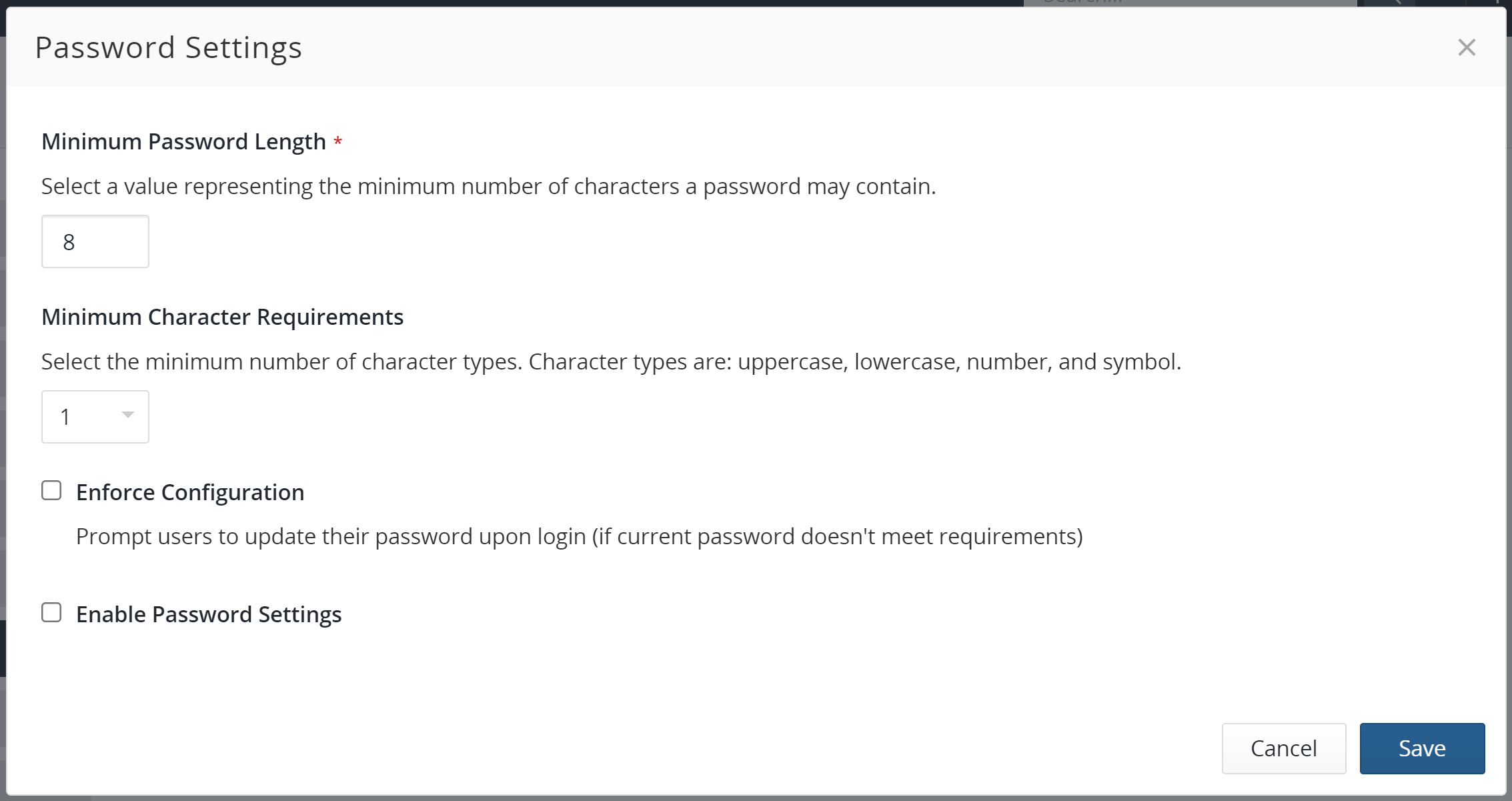 Password Settings page