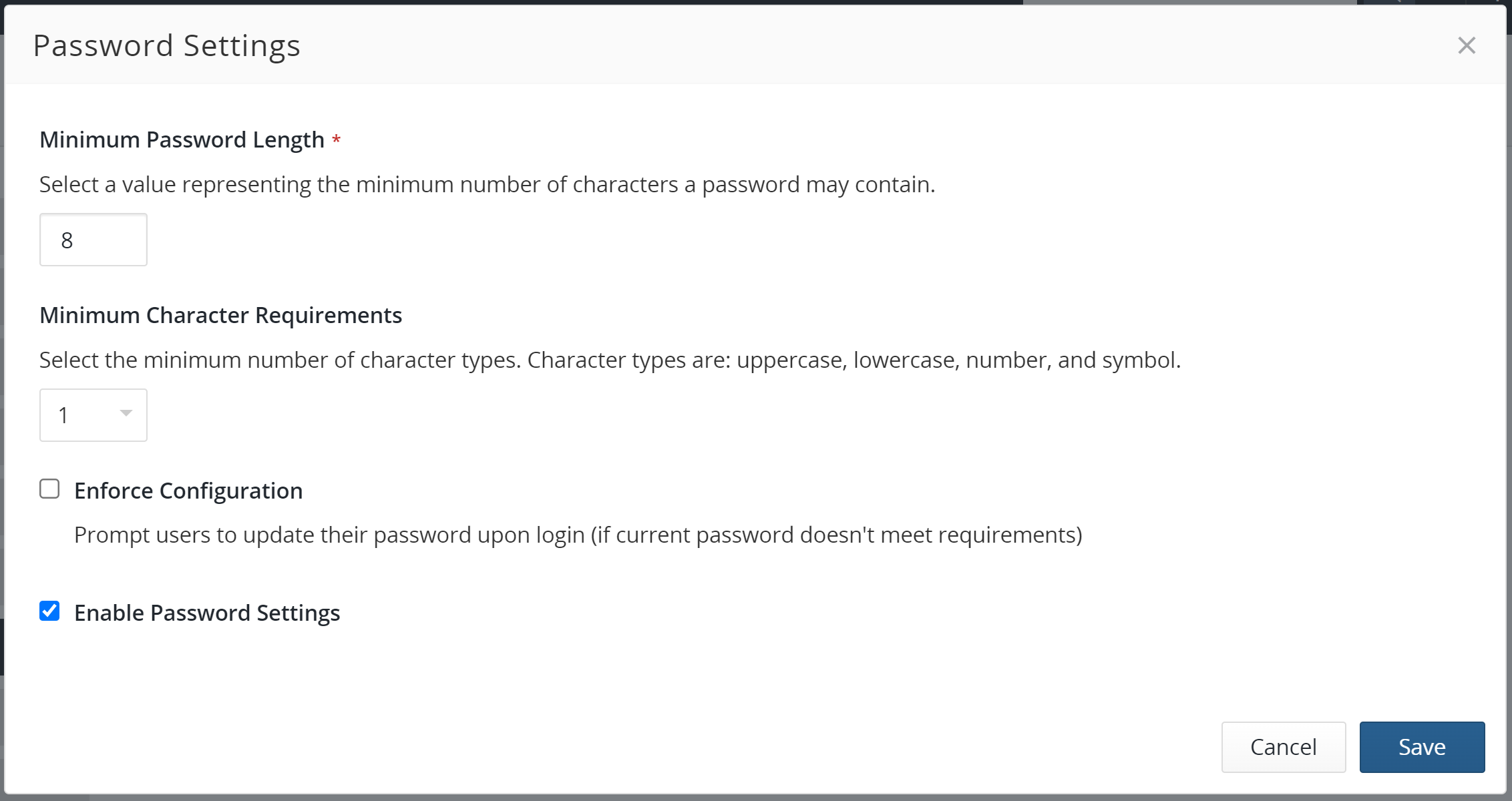 Password Settings page