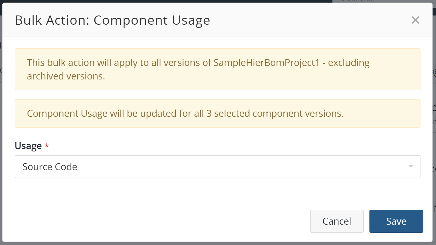 Bulk Action: Component Usage