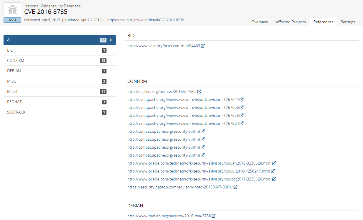 CVE References tab