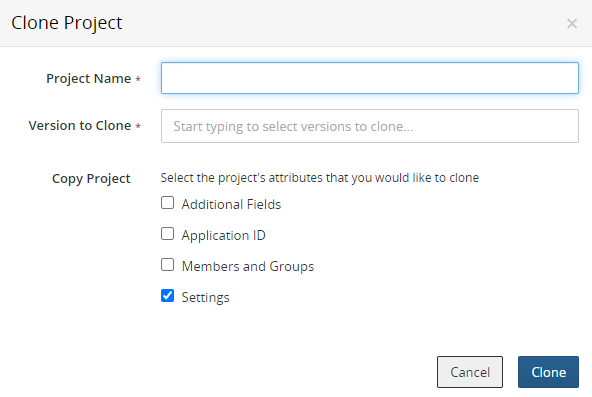 Clone Project Dialog Box