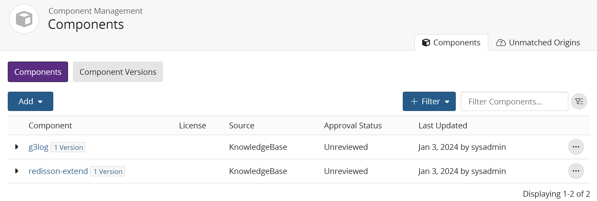 Component Management page