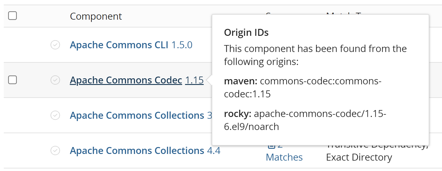 Component version with multiple origins