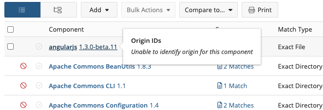 Component version origin not identified