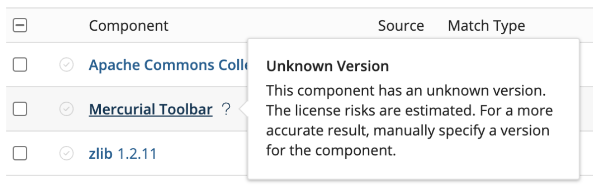 Unknown component version popup