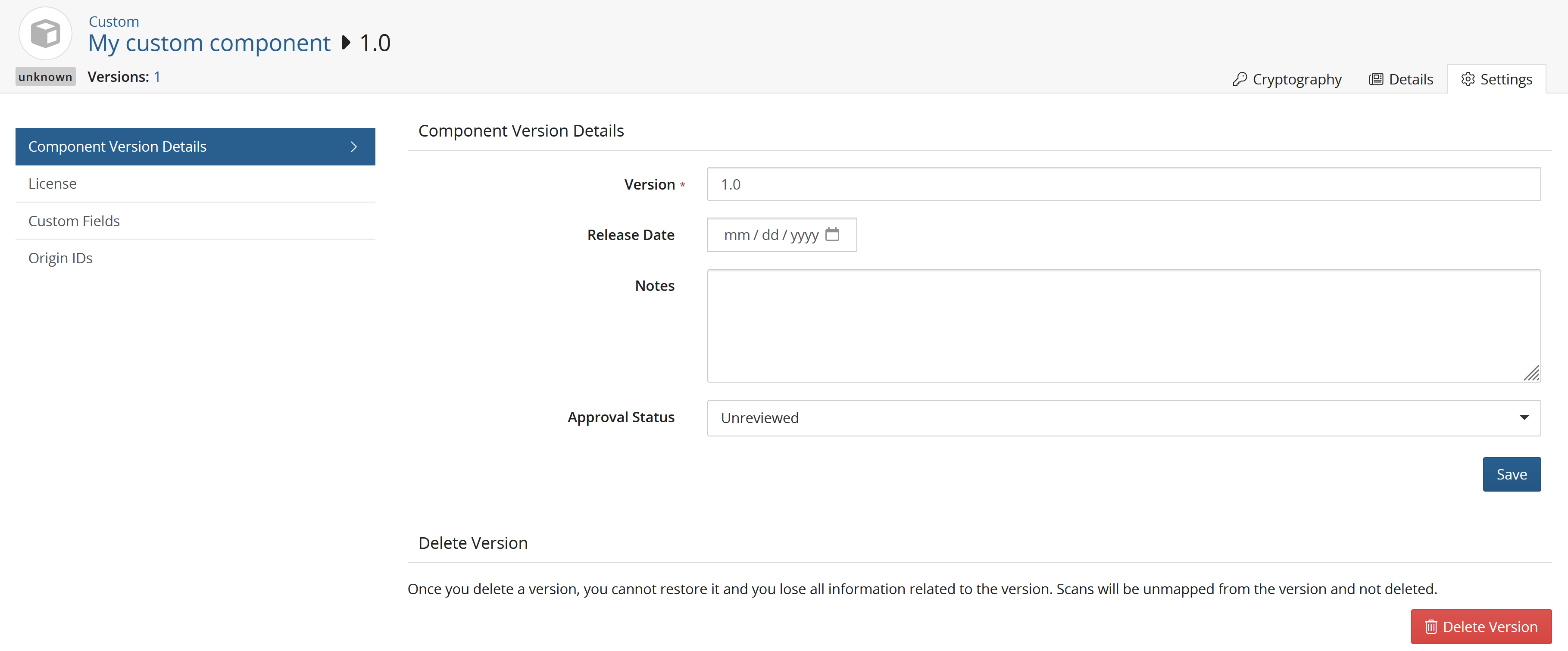 Custom Component - Settings tab