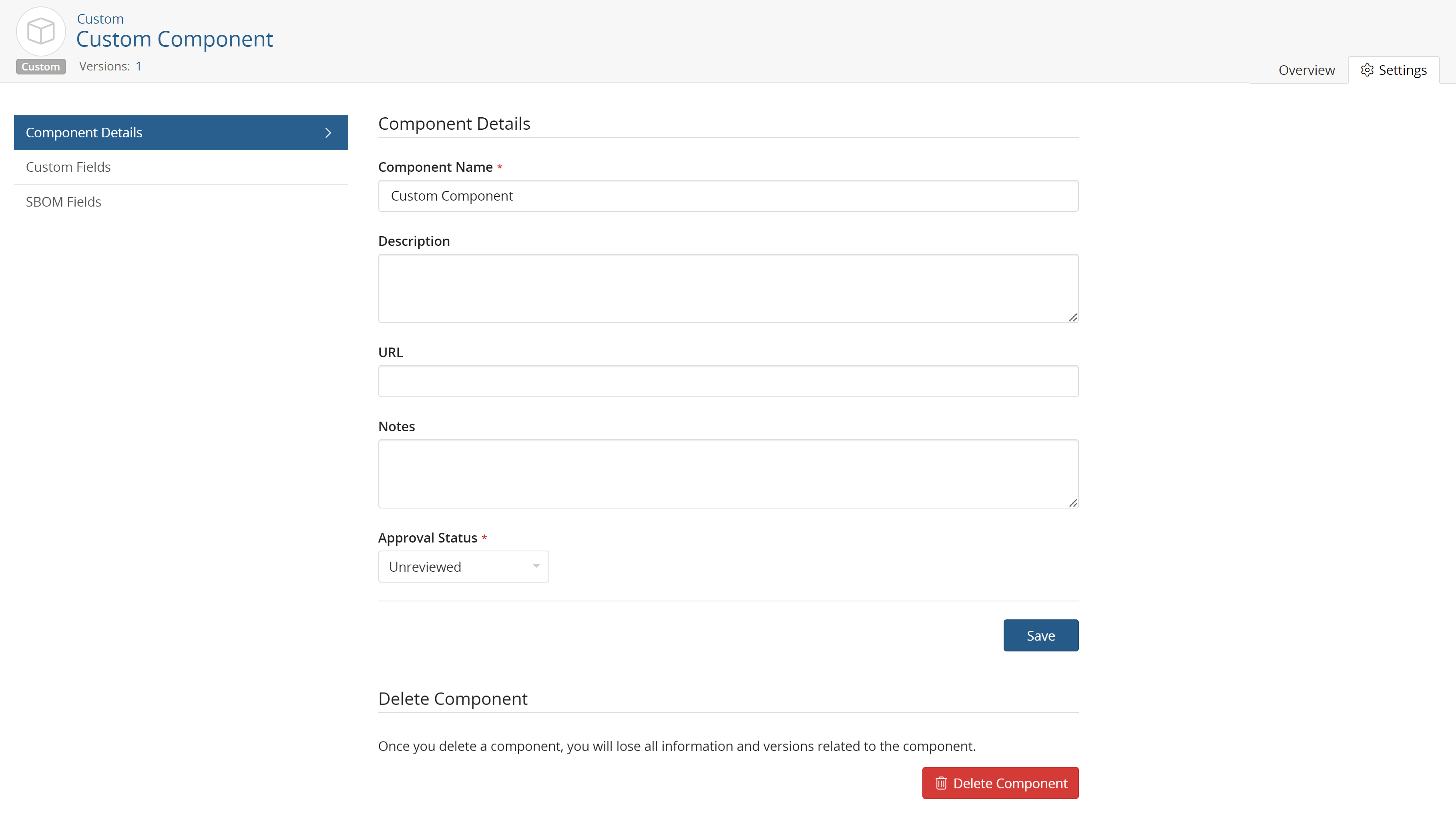 Custom Components - Settings tab