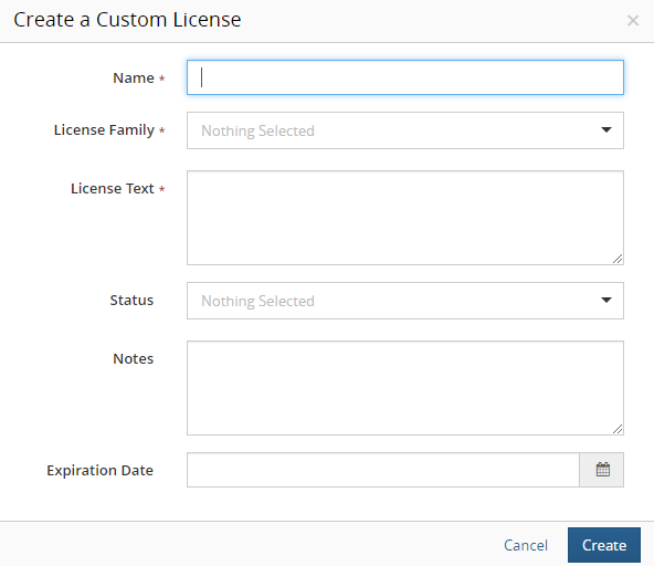 Create a Custom License dialog box