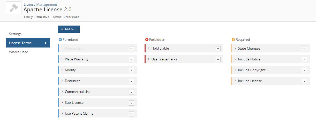 License Terms tab